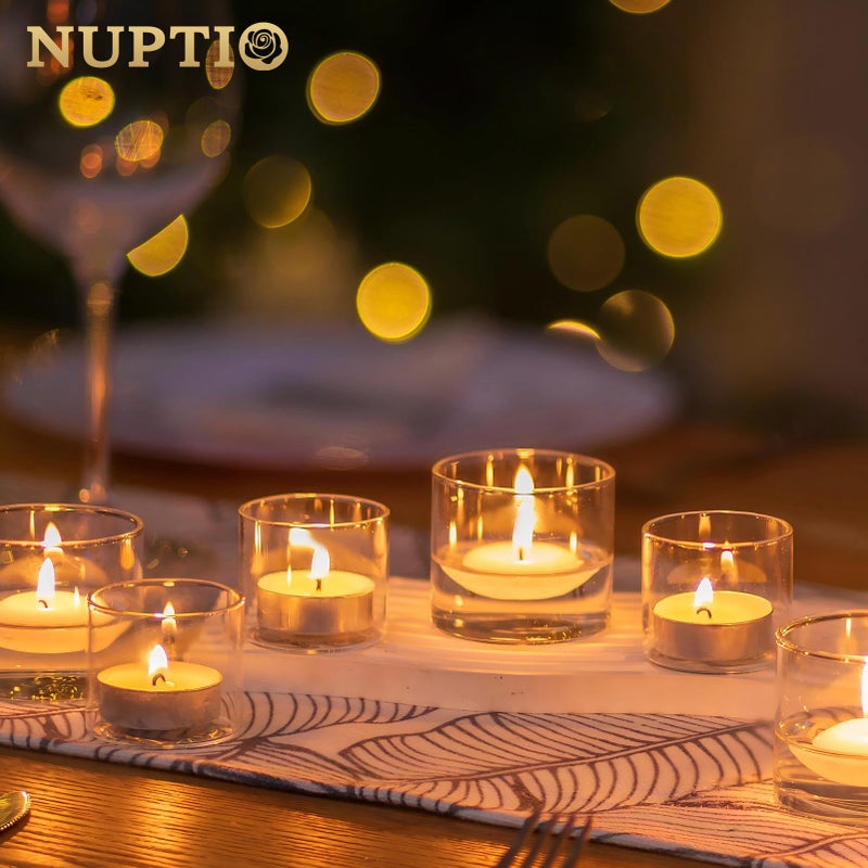 NUPTIO Glass Votive Candle Holders: Set of 12 Clear Tea Light Holders - Mini Floating Candleholders for Home Christmas Thanksgiving Party Table Centerpieces Decor (1.8 x 1.57 inch) - Image 5